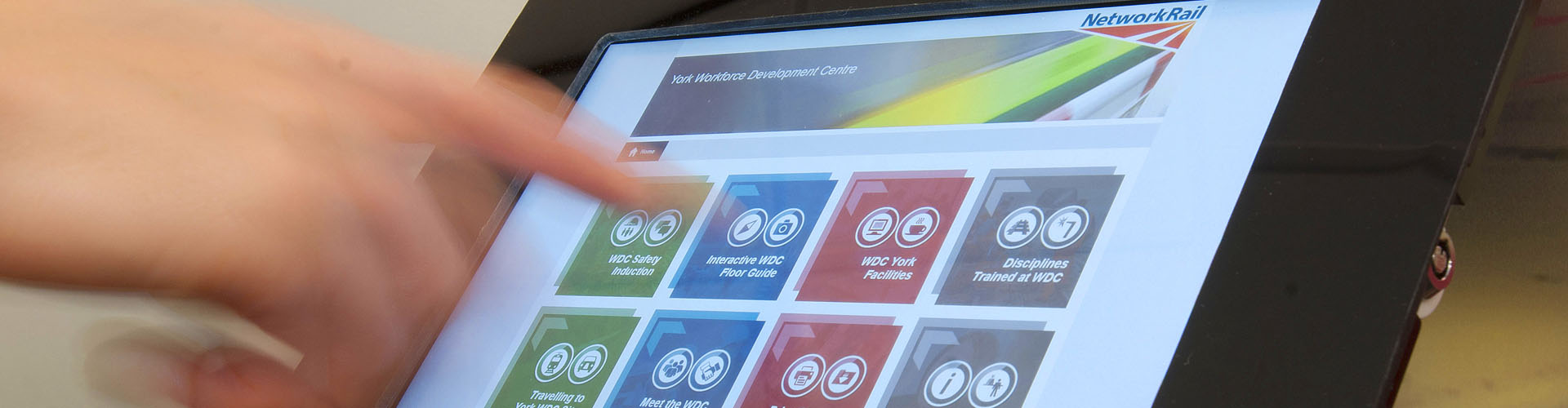visitor and contractor induction software kiosk  featured Health & Safety induction icons waiting for visitor to select