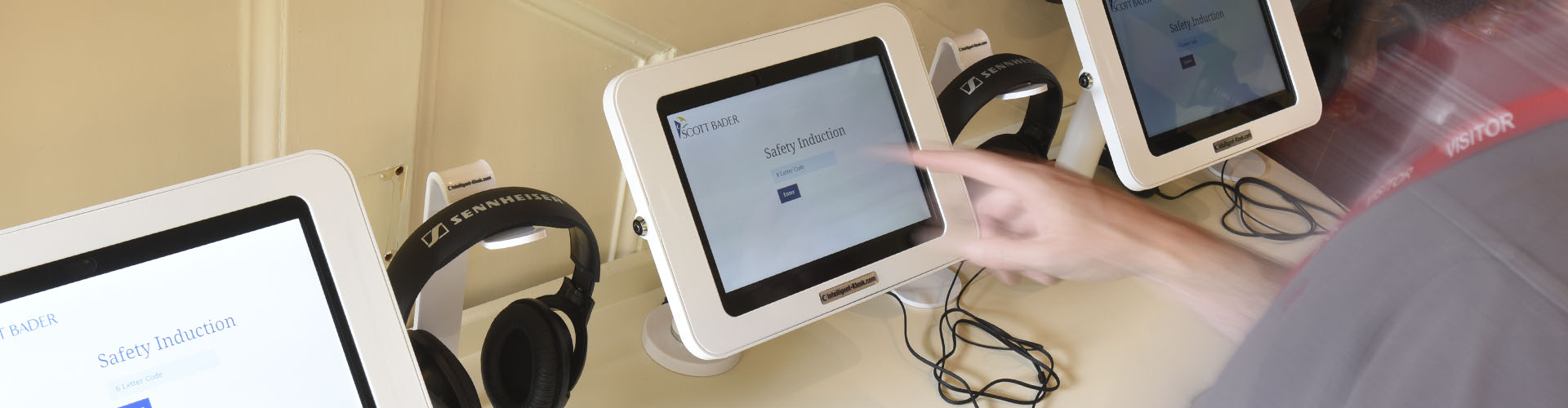 health and safety visitor, contractor, employee induction software kiosk 3 health and safety visitor induction kiosks on table top counter