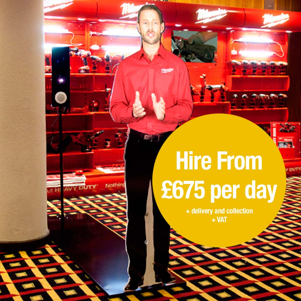 life size virtual manniquin presenter. Hire from £675 per day